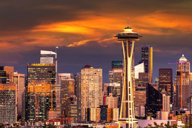 Seattle skyline at sunset