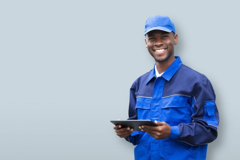 Electrician with a tablet