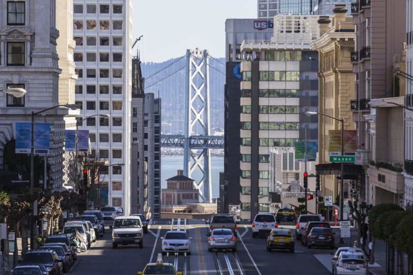 A peak at the Bay Bridge in downtown San Francisco.