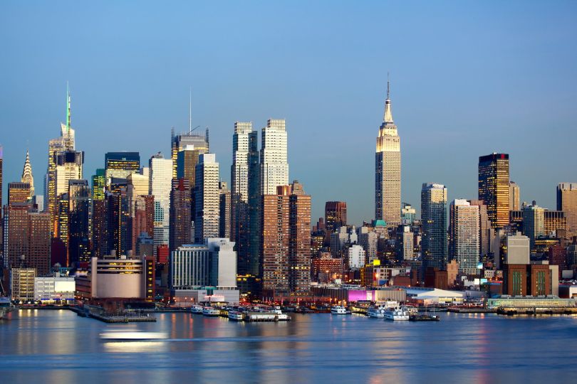 The New York skyline in the daytime.