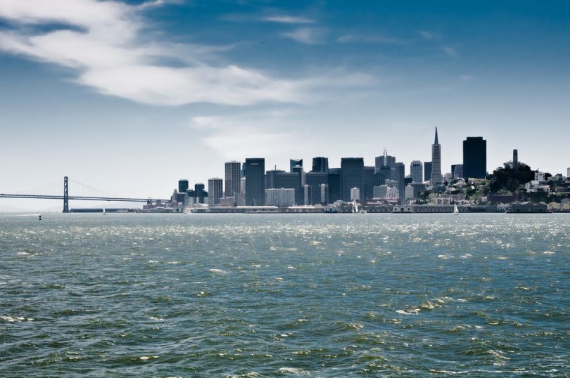A view of the Bay Bridge and the San Francisco skyline.
