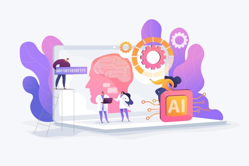 A graphic shows doctors in front of a laptop