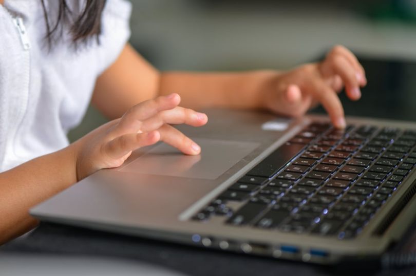 Child with computer remote learning