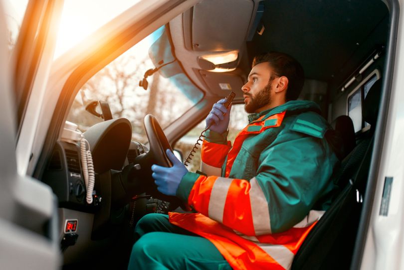 Ambulance driver talking over the radio. 