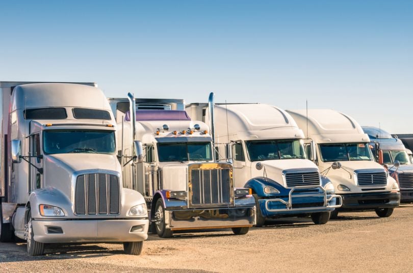 Line of freight trucks
