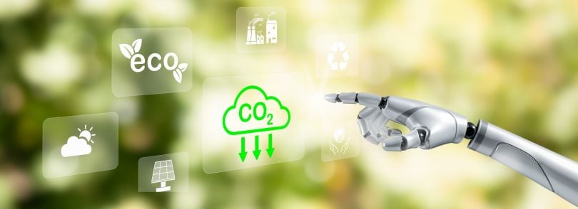 Robot hand pointing to CO2 button on a translucent screen