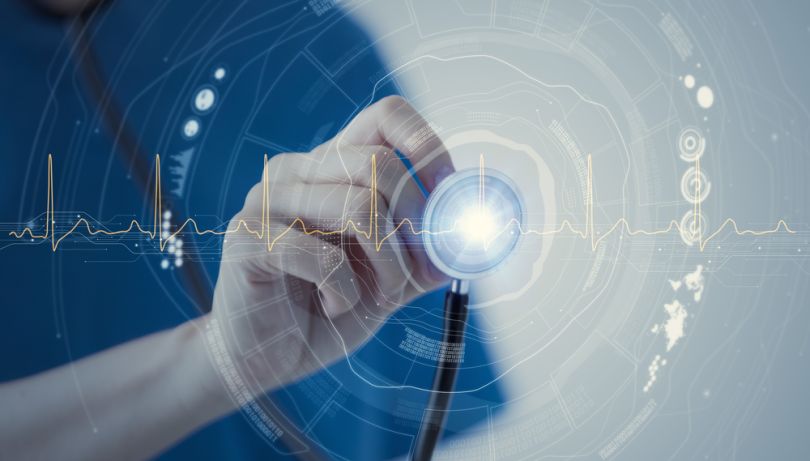 A stethoscope reveals an array of health data and statistics.&nbsp;
