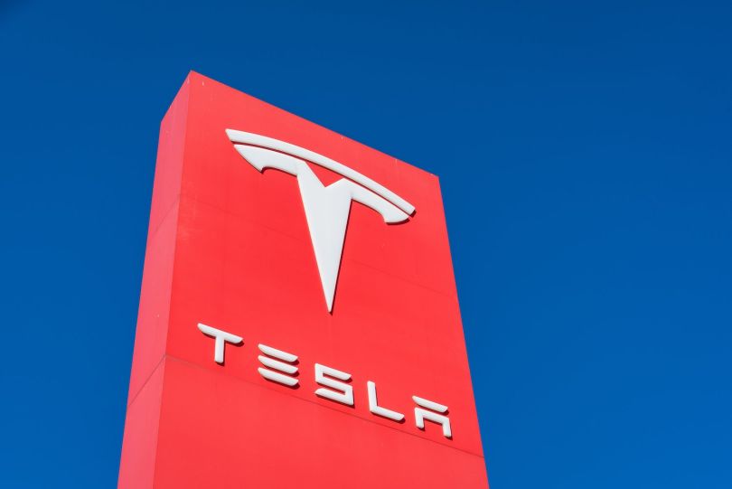 A photo of the Tesla logo