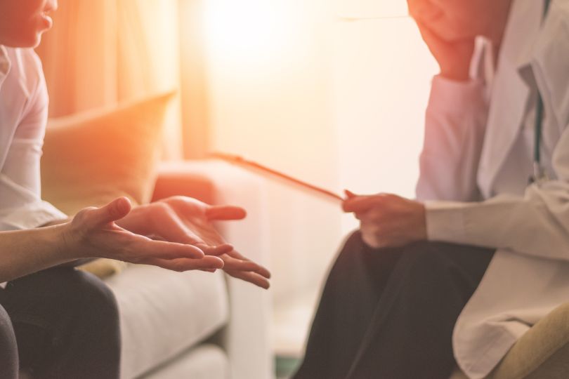 A patient engages in talk therapy.