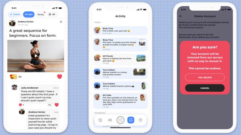 Product snapshots of the True app