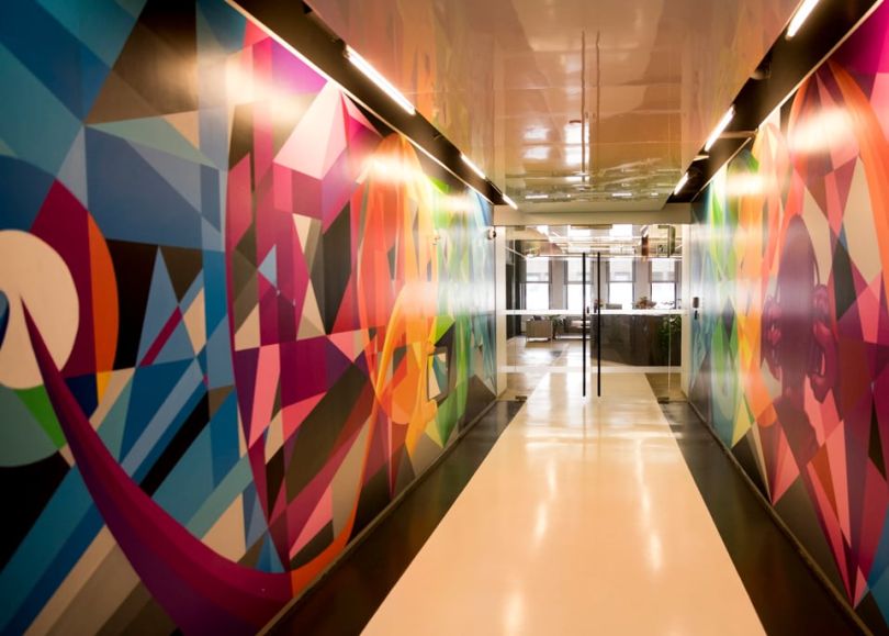 Colorful murals in The Trade Desk's NYC office