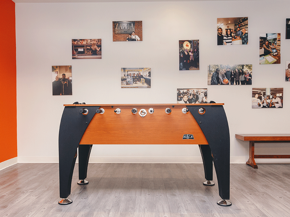 A foosball table within Toast's Boston office