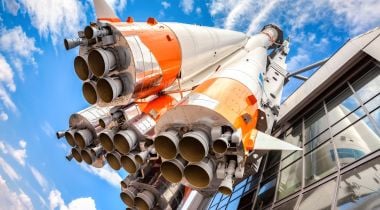 upside shot of a rocket with 3D-printed engine parts