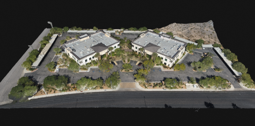 3D  textured mesh of a 4-acre office park in Nevada rendered from 275 photos.