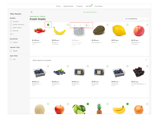 user-centric design screenshot of Instacart shopping interface
