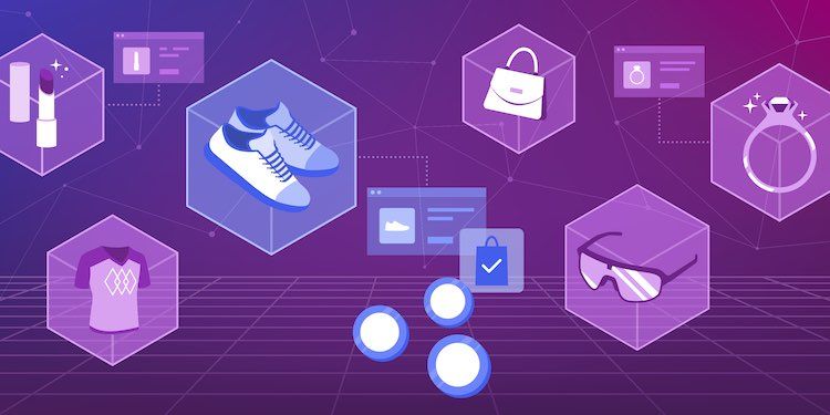 Digital assets and files floating in digital cubes representing the blockchain they were created on.