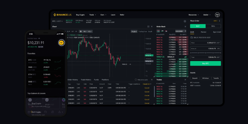 A screenshot of Binance's crypto trading platform.