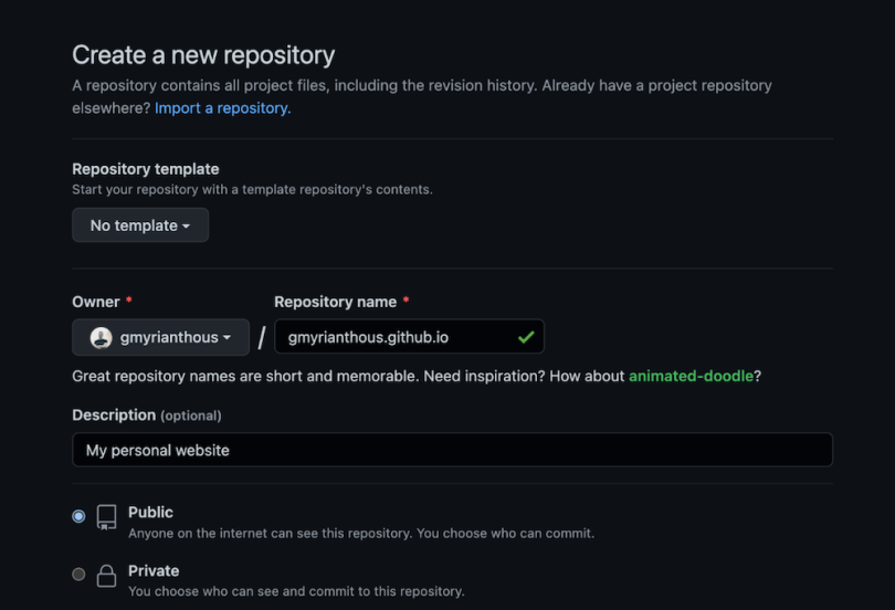 A screenshot of the GitHub pages interface,