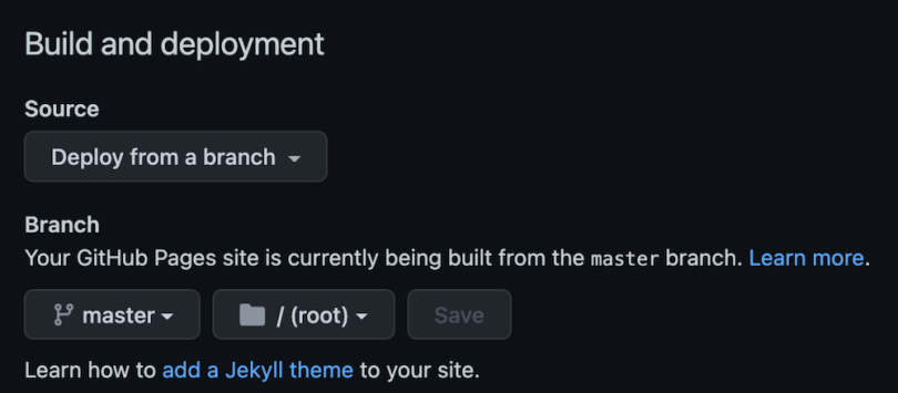 A screenshot of the GitHub Pages interface