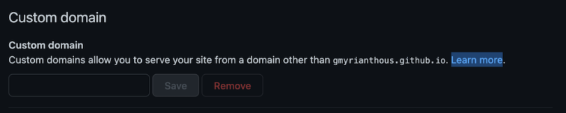 A screenshot of the GitHub pages interface.